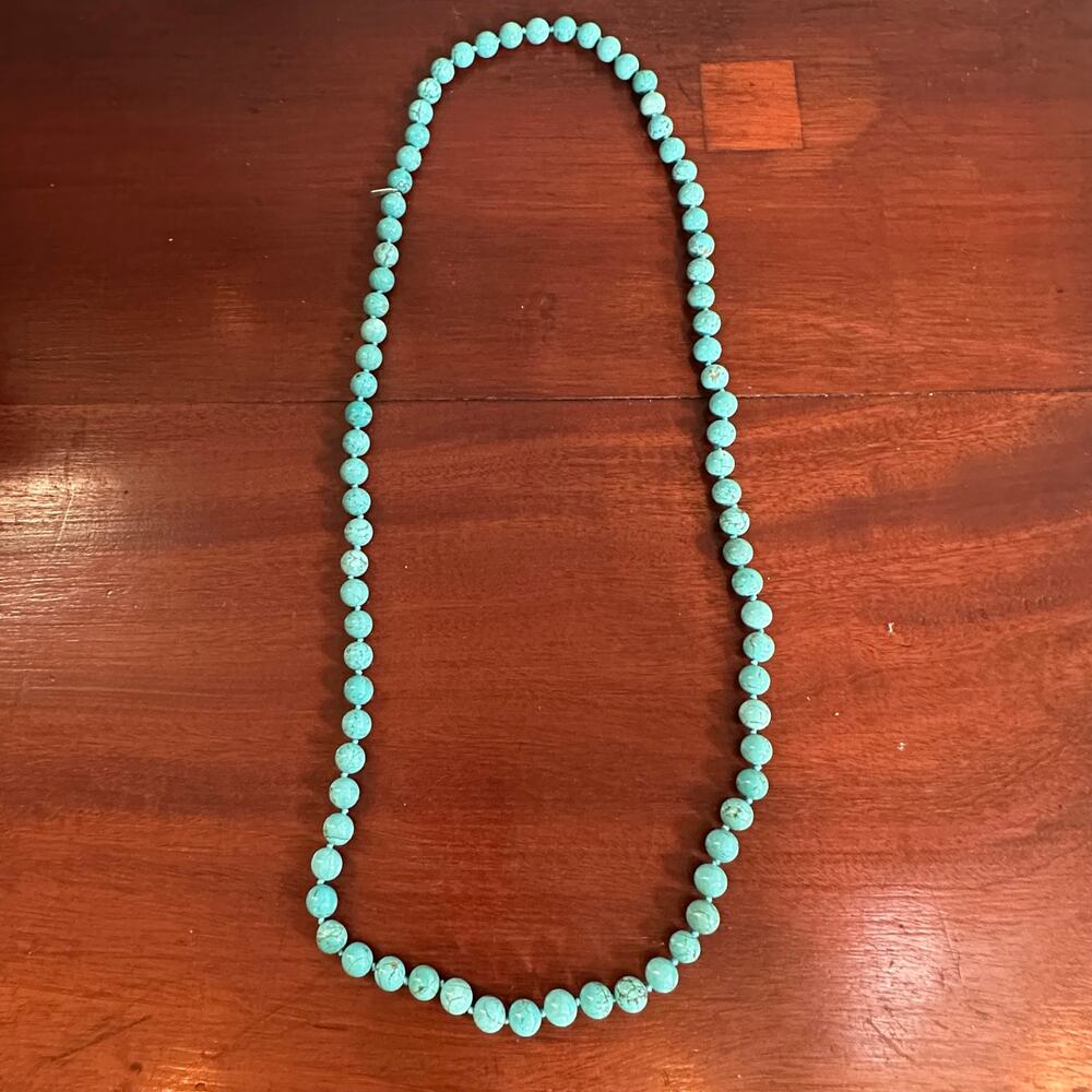 Turquoise Blue Dyed Howlite Beaded Necklace Boho Casual Western Jewelry
